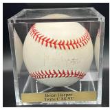 Brian Harper (Minnesota Twins Catcher 1988-93) Signed Rawlings OALB Brown Ball w/ cube and plaque