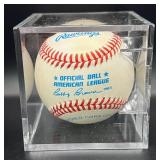 Brian Harper (Minnesota Twins Catcher 1988-93) Signed Rawlings OALB Brown Ball w/ cube and plaque