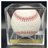 Larry Hisle (Minnesota Twins OF 1973-77) Signed Rawlings OMLB Selig  Baseball w/ cube and plaque