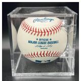 Larry Hisle (Minnesota Twins OF 1973-77) Signed Rawlings OMLB Selig  Baseball w/ cube and plaque