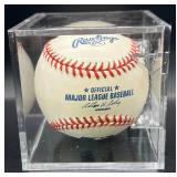 Tim Laudner (Minnesota Twins Catcher 1981-89) Signed Rawlings OMLB Selig  Baseball w/ cube and plaque