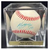 Matt Lawton (Minnesota Twins OF 1995-2001) Signed Rawlings OALB Budig  Baseball w/ cube and plaque