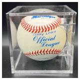 Terry Leach (Minnesota Twins Pitcher 1990-91) Signed Vintage MacGregor  Baseball w/ cube and plaque