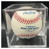 Matthew LeCroy (Minnesota Twins DH) Signed Rawlings OMLB Selig  Baseball w/ cube and plaque