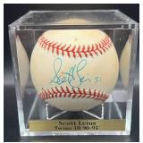 Scott Leius (Minnesota Twins 3B 199095) Signed Rawlings OALB Brown  Baseball w/ cube and plaque