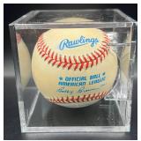 Scott Leius (Minnesota Twins 3B 199095) Signed Rawlings OALB Brown  Baseball w/ cube and plaque