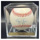Kylse Lohse (Minnesota Twins Pitcher) Signed Rawlings OMLB Selig  Baseball w/ cube and plaque