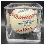 Kylse Lohse (Minnesota Twins Pitcher) Signed Rawlings OMLB Selig  Baseball w/ cube and plaque