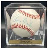 Shane Mack (Minnesota Twins OF 1990-94) Signed Rawlings ONLB  Baseball w/ cube and plaque