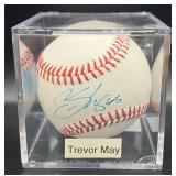 Trevor May (Minnesota Twins Pitcher ) Signed Rawlings OMLB Selig  Baseball w/ cube and plaque