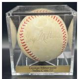 George Mitterwald (Minnesota Twins Catcher 1966-1973) Signed Vintage Spalding Baseball  w/ cube and plaque