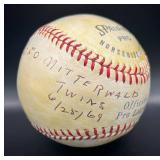 George Mitterwald (Minnesota Twins Catcher 1966-1973) Signed Vintage Spalding Baseball  w/ cube and plaque