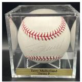 Terry Mulholland (Minnesota Twind Pitcher) Signed Rawlings OMLB Selig Baseball w/ cube and plaque
