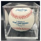 Terry Mulholland (Minnesota Twind Pitcher) Signed Rawlings OMLB Selig Baseball w/ cube and plaque