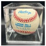 Hal Naragon (Minnesota Twins Catcher 1961-62) Signed Rawlings OALB Budig Baseball w/ cube and plaque