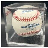 Pat Neshek (Minnesota Twins Pitcher) Signed Rawlings OMLB Selig Baseball w/ cube and plaque