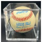 Jim Perry (Minnesota Twins Pitcher and Cy Young Winner 1963-72) Signed Rawlings OALB Brown Baseball w/ cube and plaque
