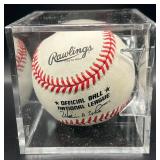 Tom Prince (Minnesota Twins Catcher 2001-2003) Signed Rawlings ONLB White Baseball w/ cube and plaque
