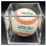 Brad Radke (Minnesota Twins Pitcher) Signed Rawlings OALB Budig Baseball w/ cube and plaque