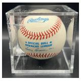 Jeff Reardon (Minnesota Twins Pitcher) Signed Rawlings OALB Brown Baseball w/ cube and plaque