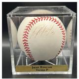 Juan Rincon (Minnesota Twins Pitcher) Signed Rawlings OMLB Selig Baseball w/ cube and plaque