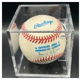 Frank Rodrigues (Minnesota Twins Pitcher 1995-98) Signed Rawlings OALB Budig Baseball w/ cube and plaque