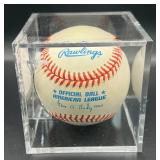 Roy Smalley (Minnesota Twins SS 1976-82 and 85-87) Signed Rawlings OALB Budig Baseball w/ cube and plaque