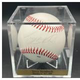 Terry Stenbach (Minnesota Twins Catcher 1997-99) Signed Rawlings OALB Budig Twins Baseball w/ cube and plaque