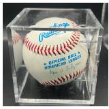 Terry Stenbach (Minnesota Twins Catcher 1997-99) Signed Rawlings OALB Budig Twins Baseball w/ cube and plaque