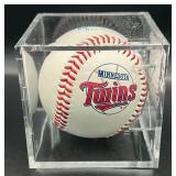 Terry Stenbach (Minnesota Twins Catcher 1997-99) Signed Rawlings OALB Budig Twins Baseball w/ cube and plaque