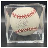 Terry Tiffee (Minnesota Twins 3B 2004-06) Signed Rawlings OMLB Selig Baseball w/ cube