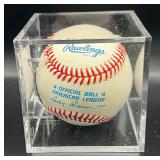 David West (Minnesota Twins Pitcher 1989-92) Signed Rawlings OALB Brown Baseball w/ cube and plaque