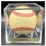 Carl Willis (Minnesota Twins Pitcher 1991-95) Signed Rawlings OLB Baseball w/ cube and plaque
