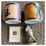 Various Collectibles - 2 Negro League Mugs, 1 Negro League Pin, Chicago Cubs Christmas Ornament