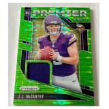 JJ. McCarthy RC Relic Prizm 2024 Premier Jerseys #PJ-JJM Rookie Minnesota Vikings Football Card