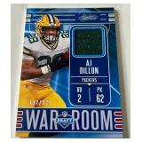 AJ Dillon Relic RC /199 2020 Absolute War Room, numbered 102/199, Green Bay Packers Football Card
