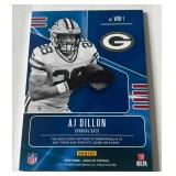 AJ Dillon Relic RC /199 2020 Absolute War Room, numbered 102/199, Green Bay Packers Football Card