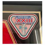 Joe Montana Signed Custom Framed Jersey - Triple Certified Auto (Including PSA DNA) in Beautiful 41.5x33.5" Custom Frame w/ 4 Super Bowl Logo Patch, Custom Plaque and Matting