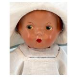 Vintage Composition Baby Doll with White Dress and Bonnet - Signed Nan