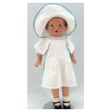 Vintage Composition Baby Doll with White Dress and Bonnet - Signed Nan