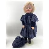 Antique Simon & Halbig Doll with Plaid Dress and Matching Hat