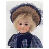 Antique Simon & Halbig Doll with Plaid Dress and Matching Hat