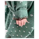 Antique F&W Goebel Porcelain Doll with Green Dress and Brown Shoes