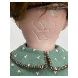 Antique F&W Goebel Porcelain Doll with Green Dress and Brown Shoes