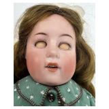 Antique F&W Goebel Porcelain Doll with Green Dress and Brown Shoes