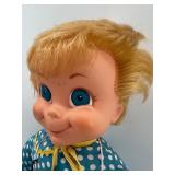 Vintage Mrs. Beasley Doll with Blue Polka Dot Dress