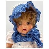 Vintage 1930s & 1940s Compo Toddler Doll in Blue Polka Dot Dress