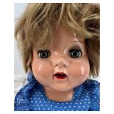 Vintage 1930s & 1940s Compo Toddler Doll in Blue Polka Dot Dress