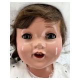 Vintage 1930s & 1940s Compo Toddler Doll in Blue Polka Dot Dress