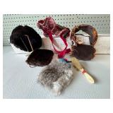 Collection of Vintage Fur and Fabric Hats, Headband, Purse and Muffler